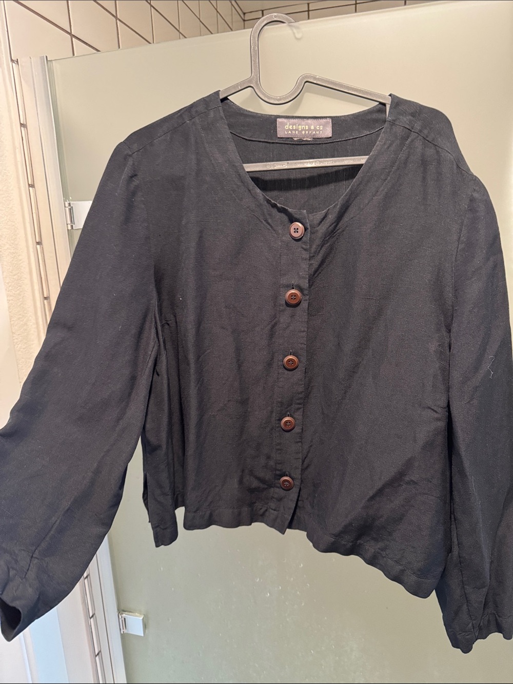 Linen Lane Bryant Black Button-Front Blouse
